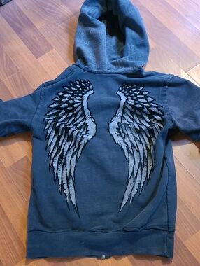 Sinful Black Hooded Sweatshirt with Angel Wing Back Graphic